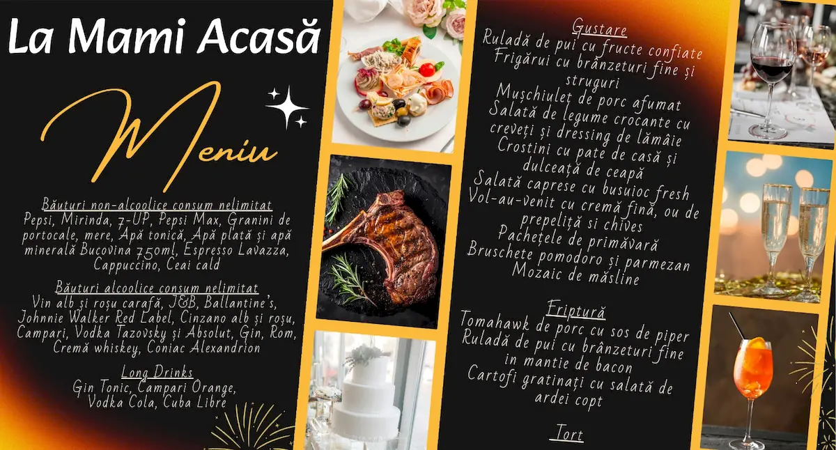 Meniu Revelion La Mami Acasă — 95 euro, open bar nelimitat